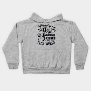 Power by Coffee, Aussie  Kisses and Cuss Words Kids Hoodie